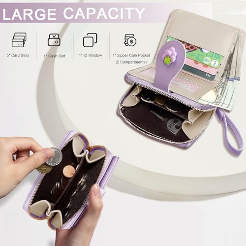 Image of Sunwel Fashion Girls Cutest Prints Wallet Card Slots Small Wallet with Zipper Coin Pouch Wallet for Women