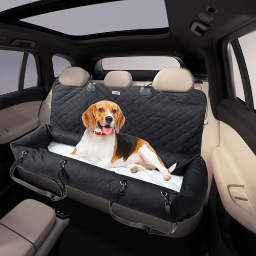 Dog Car Seat for Large/Medium Dog, Washable Pet Car Seat for Dogs Under 100 lbs or 2 Small Dogs,Washable Travel Bed with Thick Cushion and Storage Pockets
