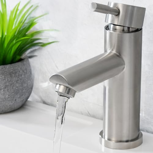 BAILROP Grifo para Lavabo de Baño - Grifo de Baño Monomando Acero Inoxidable - Agua Fria y Caliente - Grifo Baño Lavamanos