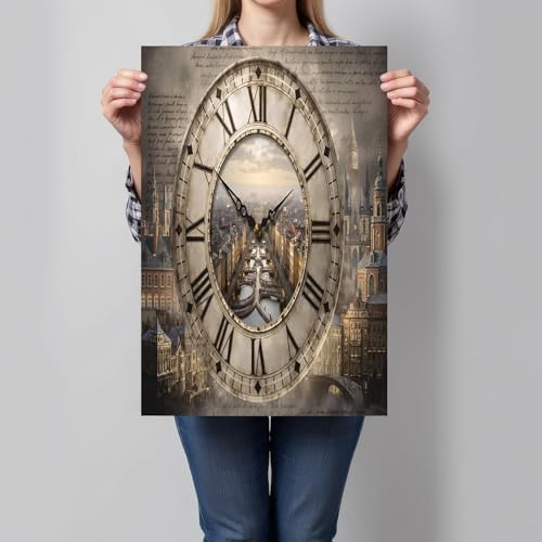 Affiche toile horloge murale ancienne rétro brun 60x90cm