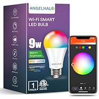 ANGELHALO Smart Light Bulbs, Color Changing A19 LED Light Bulb, Work with Alexa and Google Assistant, Wi-Fi & Bluetooth Light Bulbs, 16 Million Colors RGBCW, Music Sync, 800 Lumens, 2.4Ghz only,1 Pack
