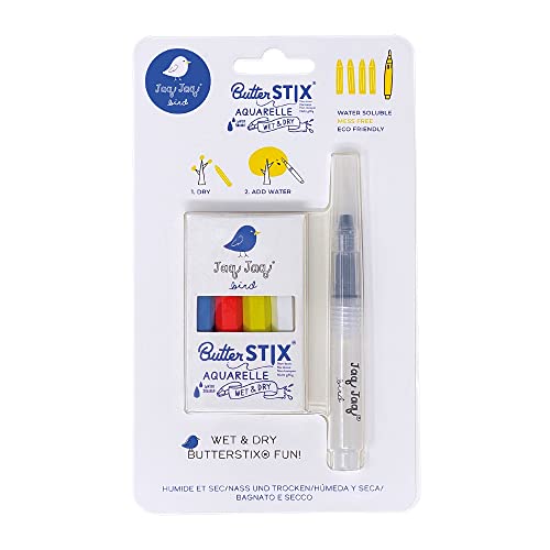 Jaq Jaq Bird 1108068 Lot de 4 craies pour aquarelle avec stylo à eau et beurre