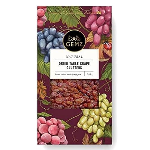 Little Gemz Long Crimson Natural Dried Table Grape Clusters – Premium Australian Seedless Grapes - 300g