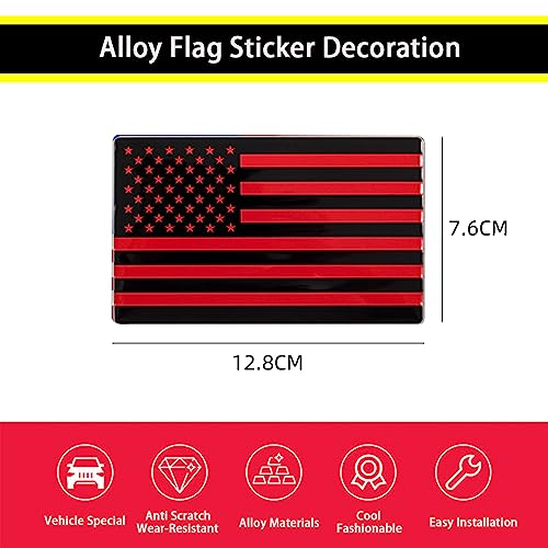 Image of XMUINT Metal American Flag Emblem, 2 Packs 5 inch USA Car Military Patriotic Sticker, Alloy Bumper Fender Door Window Trunk Engine Hood Decal for Car Truck SUV Matte Black Red