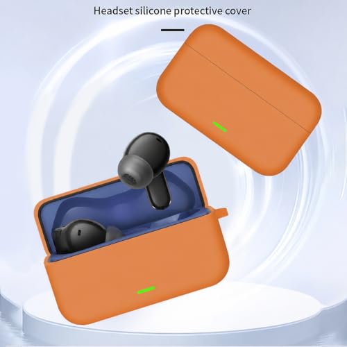 Image of Aniex Silicone Case Cover for realme Buds T500 Pro, Shockproof, Anti-Slip, Dustproof, Scratch Resistant, with Carabiner Hook, Full Body Protection (Circle Orange)