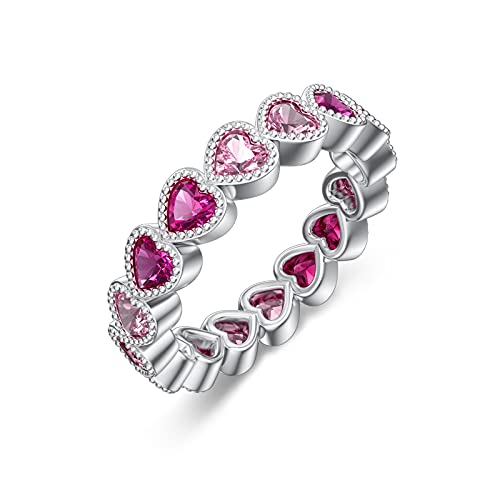 Heart Pink Rings 925 Sterling Silver Jewelry Cubic Zirconia Synthetic Rings Valentine's Day Anniversary Presents for Women