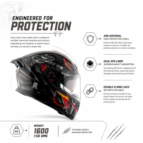 Image of Axor Apex Venomous ISI ECE DOT Certified Full Face Dual Visor Helmet for Men and Women with Pinlock Fitted Outer Clear Visor and Inner Smoke Sun Visor Black Grey(L)