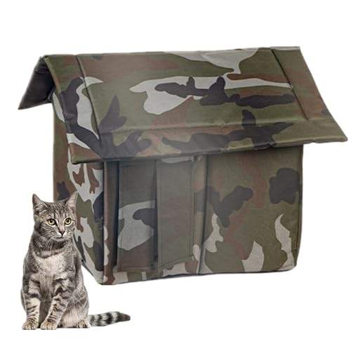 ASkinds Pet Bed Stray Cat Bed, Outdoor Waterproof Windproof Foldable Warm Pet Cave, Oxford Cloth Stray Cats Shelter Pet Supplies Wild Cat Winter Warm Cat House - House(M,Green)
