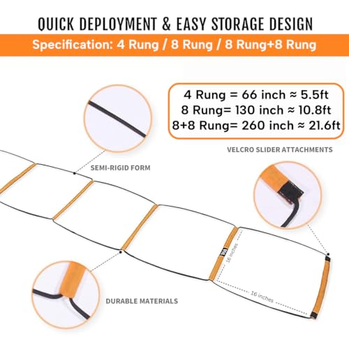 Image of Hop N Play 21.6 Ft- 8 Rung Agility Ladder, Hurdles for training, Agility Training Equipment, Soccer Speed Ladder, Football Footwork Ladder, Team Workout Ladder for Kids & Adult, Foldable & Tangle Free