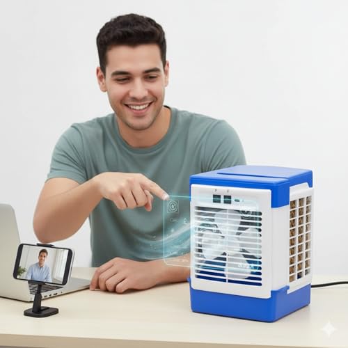 Image of Drumstone Portable Personal Air Cooler with Adjustable Speed Control - USB Rechargeable Mini Desktop Fan for Office, Bedside, and Small Spaces - Quiet Evaporative Cooling Unit
