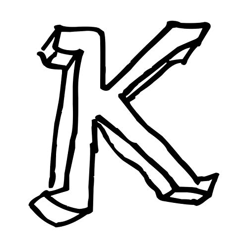 一文字からの Kフォント Pijamas 手書き風 Lサイズ 10cm×10cm 一文字からの スーツケース ステッカー mojis-pijam0Lk-ds