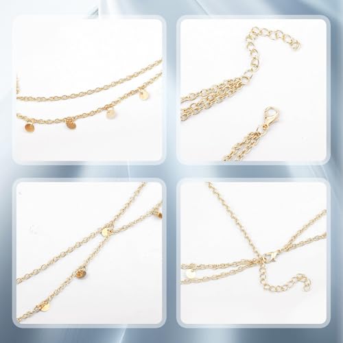 Eymobad Boho Kopfkette,Gold Hippie Orientalisch Kopfschmuck 53 cm,Pailletten Boho Quaste Haarkette,Wahrsagerin Kopfschmuck Gold,Festival-Haarschmuck für Damen und Mädchen