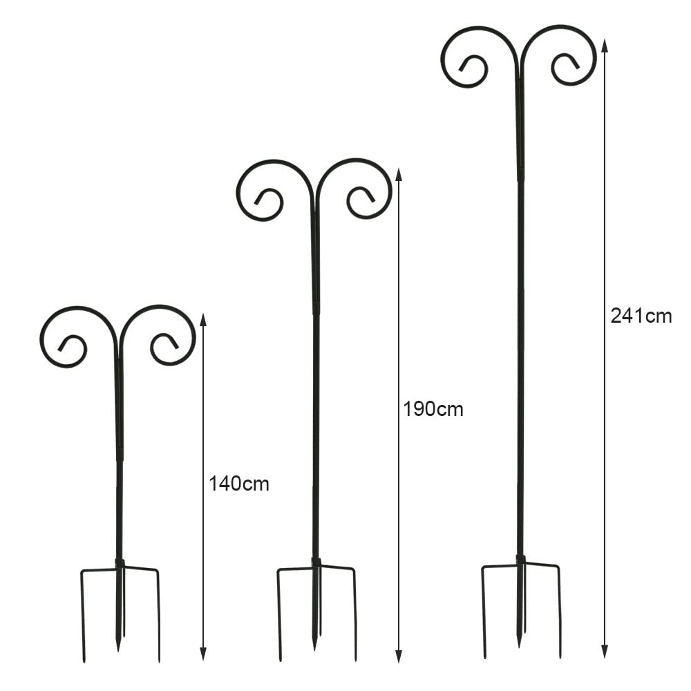 unho Haczyk na kij pasterza Metal: 2 szt. Metalowe haczyki na karmę dla ptaków - obie strony hak latarnia ogrodowa dekoracja wazonu uchwyt na gałki ogrodowe, 140-240 cm