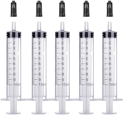 10ml Plastic Syringe Without Needle for Liquid – Measuring Syringes with Caps , Separate Sterile Packaging , Pet Medicine Small Syringe for Cats and Dog – 10 ml 5Pack