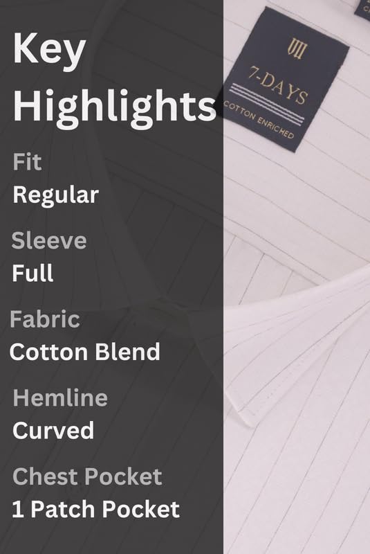 Image of 7-DAYS Men's Premium Striped Formal Shirt - Cotton Rich, Regular Fit, Full Sleeve, with Pocket, Wrinkle Resistant - Stylish Office & Everyday Wear.