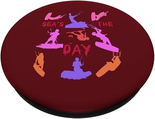 Miniatura 2 de Kitesurfer Silhouette Pattern With Seas The Day Quote 11 PopSockets Standard PopGrip