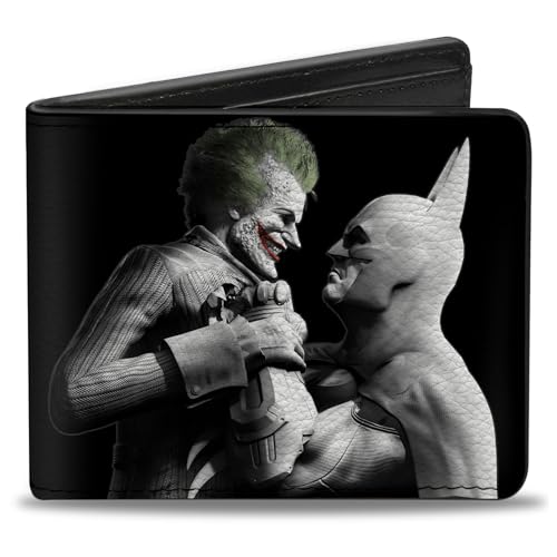 Buckle-Down Carteira masculina dobrável com fivela em PU - Arkham City Batman e Coringa Fight Pose Preta/Cinza/Branca Bi Fold, Multicolorida, 4 x 3,5 EUA