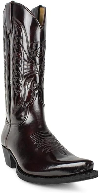 Western Cowboy Boots for Men Retro Embroidered Slip Resistant Square Toe Chunky Heel Mid Calf Country Work Boots