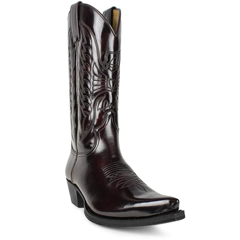 Western Cowboy Boots for Men Retro Embroidered Slip Resistant Square Toe Chunky Heel Mid Calf Country Work Boots