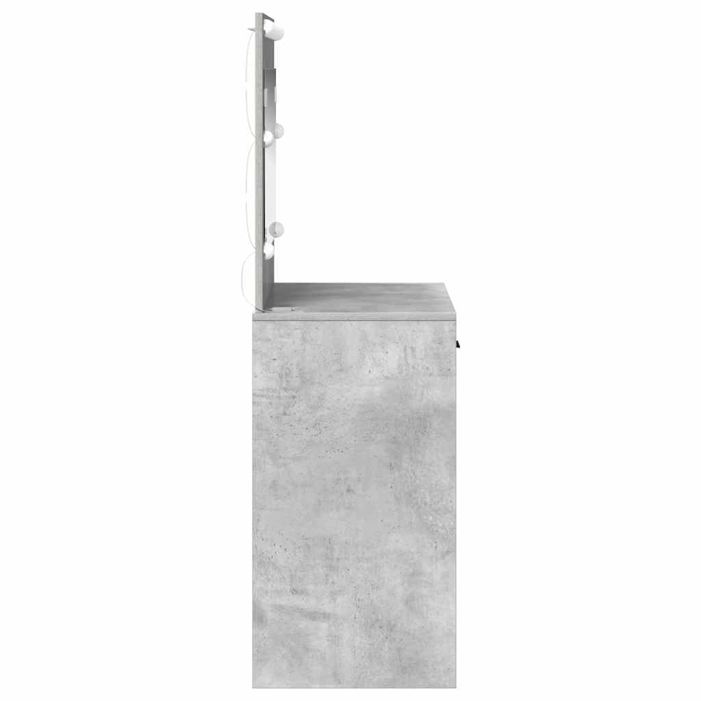 Tocador de hormigón gris de madera 78,5 x 41 x 135 cm con espejo plano LED y cajones para dormitorio, salón de belleza y peluquería
