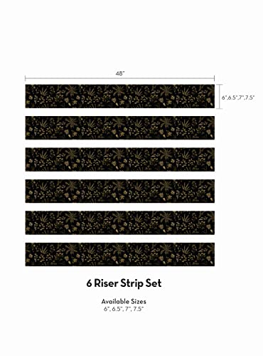 Plant Pattern Floral Peel And Stick Stair Riser Strips (15 Pack - 48"W X 6.5"H, Black Gold) #TOP3
