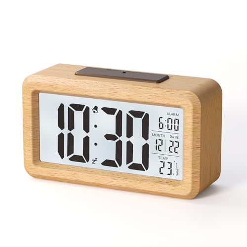HERMIC Sveglia in Legno – Orologio LCD con Sensore di