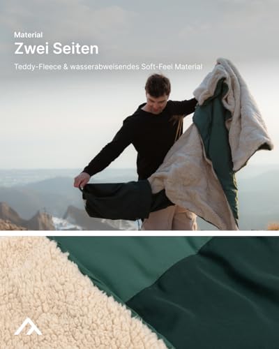 qeedo Teddy Kuscheldecke Outdoor 200 x 140 cm – wasserabweisend & raschelfrei, weiche Teddy Fleecedecke, Campingdecke mit Poncho-& Kissenfunktion, Decke für Zuhause, Garten und Camping