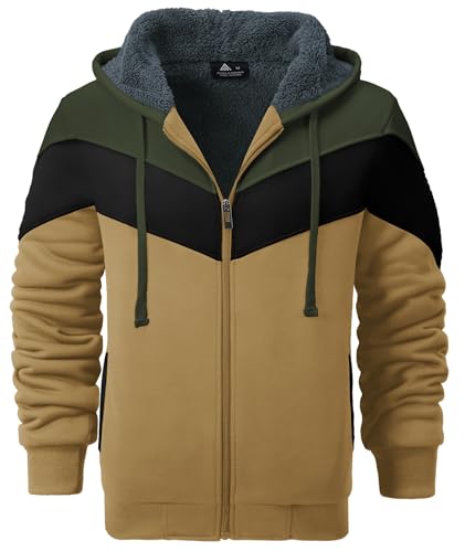 GEEK LIGHTING Mens Fleece Hoodies Zip Up Color Block Thick Winter Hooded Sweatshirt