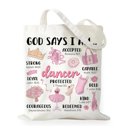 RNYJJ Dancing Gifts for Women Girl Dance Lover Ballet Tote Bag, Christian God Says I Am Dancer Canvas Tote Bag Dancer Dance Gifts for Ballerina
