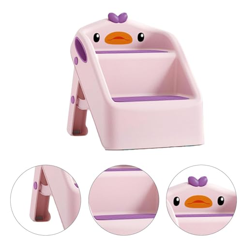 يو-هومي مقعد قابل للطي للاطفال الصغار في المطبخ والحمام والحوض، مقعد تدريب على استخدام المرحاض على النونية، ارتفاع مزدوج 11 انش، مقعد بلاستيكي مساعد للمطبخ مع مقابض، مقعد قدم للحضانة (بينك)