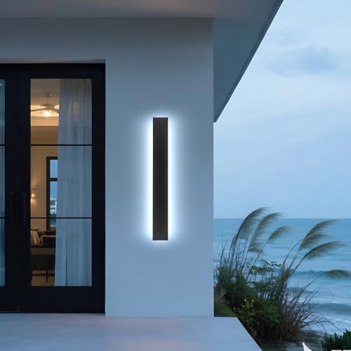 Image of 47.2in Outdoor Wall Light Exterior,AioTio Black Long LED Outdoor Wall Light Fixtures Wall Mount,Upgraded 4.72in Wide Dimmable IP65 Waterproof Modern Porch Lights Wall Sconce for Garage,Courtyard,Patio
