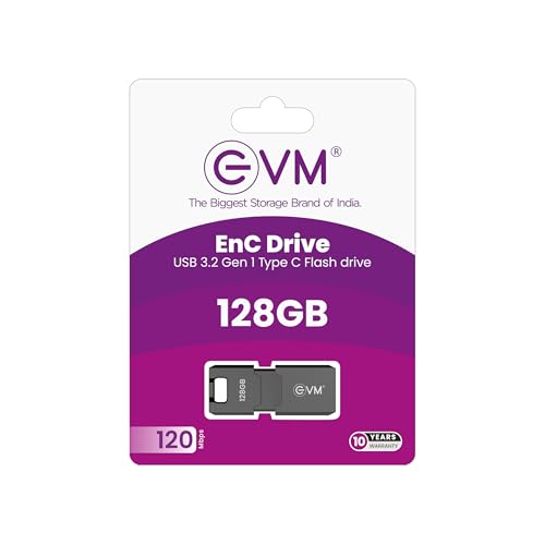 Image of EVM EnC 128GB Type-C USB 3.2 Gen 1 Flash Drive | Impressive 120MB /s Read| Sleek Compact Modern Design | Integrated Convenient Key Loop | Versatile Portable Storage | 10 Years Warranty (ENC /128GB)