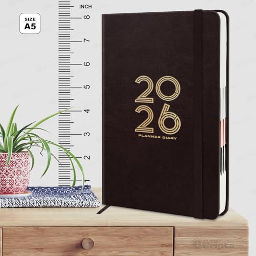 Image of Jhingalala Diaries - Hard Bound Leather Cover 2026 Diary with 365 Dates I Daily Planner Diary 2026 With Calendar | Size A5 15x21 cms (Dark Brown)