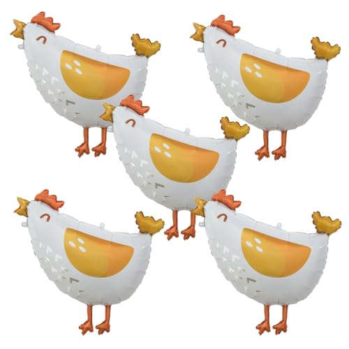 5 palloncini in lamina di pollo, palloncini in alluminio Mylar a forma di pulcino, palloncini di pollo per bambini di compleanno baby shower fattoria festa con animali decortation