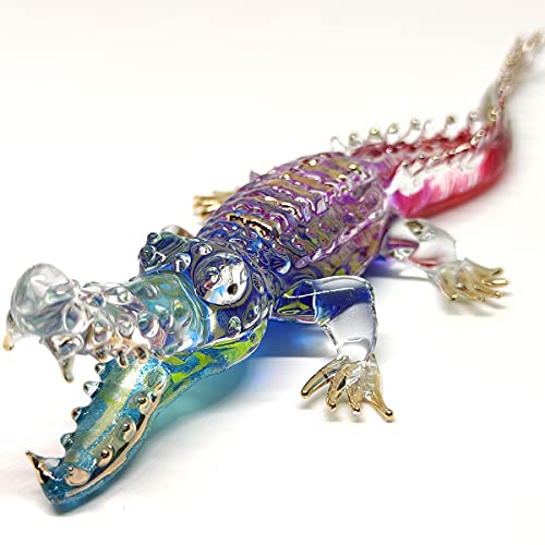 Sansukjai Krokodil-Figuren, handbemalt, geblasenes Glas, mit 22 Karat Goldrand, Sammlerstück, Geschenk, Dekoration, 17,8 cm