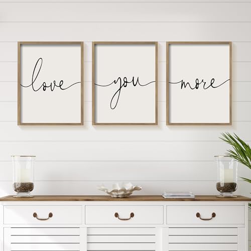 Heiple Love You More Sign Set of 3 Framed Above Bed Wall Decor Farmhouse Bedroom Decor Wood Art Rustic Master Bedroom Essentials Home Decoration (Brown, 11”x14”) - Image 9