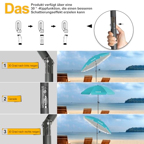 Sonnenschirm Strand HOMEDEMO, Ø 180 cm, Rund in Türkis