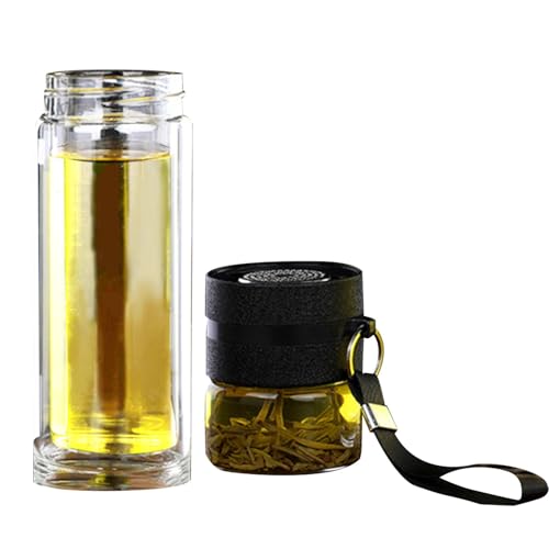 Botella de con colador de té, taza de té portátil con filtro de acero inoxidable extraíble, botella de agua de con cuerda colgante, vaso de vidrio aislado de doble pared para té, termo