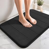 Yimobra Memory Foam Bath Mat 43 x 61 cm, Non Slip Bathroom Mat, Soft Absorbent Quick Dry Bath Rug, Machine Washable for Shower, Sink and Bathroom, Black