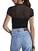 REORIA Women’s Summer Sexy Mock Turtle Neck Short Sleeve Slimming Shirts Sheer Mesh Ruched Fashion Night Out Thong Body Suits Tops Black Plus Size XX-Large