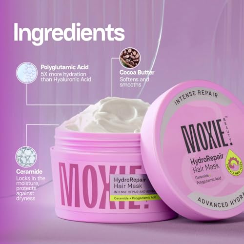 Image of Moxie Beauty HydroRepair Hair Mask | Intense Repair & Deep Hydration | With Ceramides & Polyglutamic Acid | Smooth, Frizz Control & Damage Repair for Dry, Damaged Hair (100 ml)