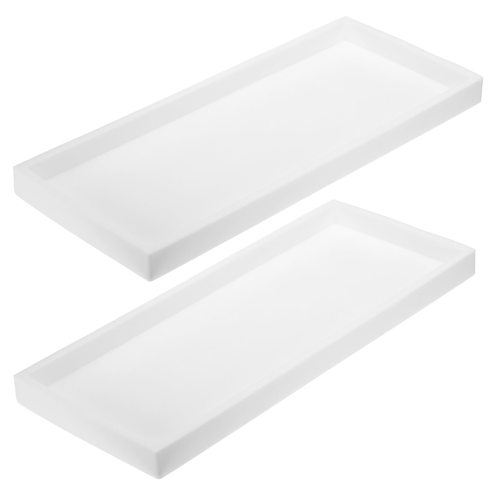 sourcing map 2Pcs Bathroom Vanity Tray, 11.8" x 5" Silicone Soap Dispenser Trays, Shatterproof Kitchen Sink Organizer for Soaps Keys Candle Trinket, White