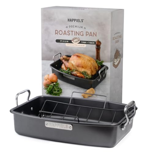 Comparison: Best Oven Roasting 20 Pound Turkey 6 HAPPIELS 17 x 13 inch Roasting Pan with Rack, 20-25 lb Large Turkey Roasting Pan for Oven Non Stick, Turkey Roaster Pan with Rack, Roasting Pans, Turkey Pan, Deep Roast Pan, Prime Rib Roaster