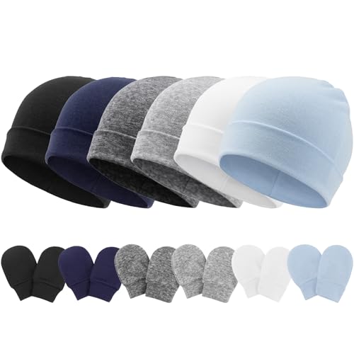 Image of Newborn Baby Hats and Mittens Set Infant Beanie Cap Toddler Gloves Newborn Hospital Hats for Baby Boys Girls Kid 0-6 Months