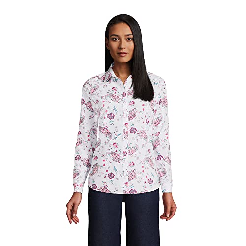 Lands' End Womens Ls No Iron Button Front Shirt White Paisley Floral Regular 4 #TOP21