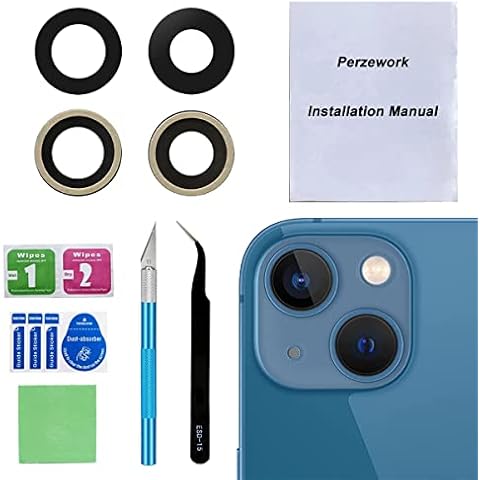 Perzework OEM Rear Back Camera Glass Lens Replacement for iPhone 13 and iPhone 13 Mini with Pre-Installed Adhesive and Repair Tool Kit Cover