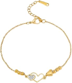 Double Heart Shape Cubic Zirconia Charm Bracelet, Love Bracelet for Women and Girls, Valentine's Day Gift