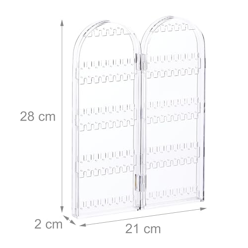 Relaxdays Schmuckhalter Acryl, klappbarer Schmuckständer, für Ohrringe, Ketten, 2 Fächer, HBT 28x21x2 cm, transparent