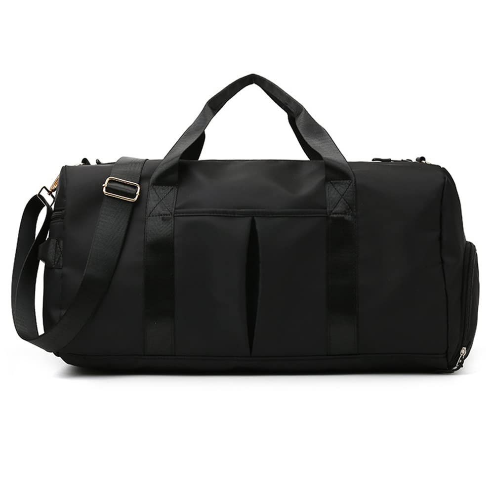 Hixingo Gym Bag with Shoe Compartment and Wet Pocket, Travel Duffle Bag for Men and Women 45L Waterproof Light Weight Sports Bags for Weekender Swimming Football Basketball (45L,Black)