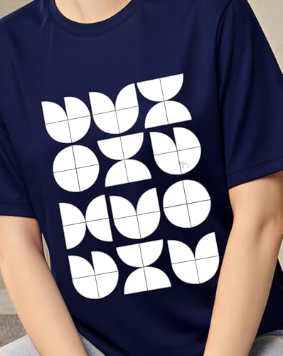 Image of Women's Typography Round Neck Cotton-Blend T-Shirts, Oversized Drop Shoulder Boho Style T-Shirt